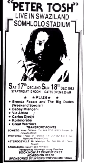 Peter Tosh in Swaziland flyer
